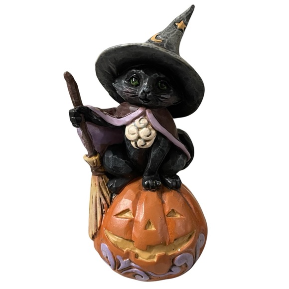 Enesco Jim Shore Heartwood Creek Black Cat on Pumpkin Miniature Figurine, 4 Inch - Picture 1 of 10
